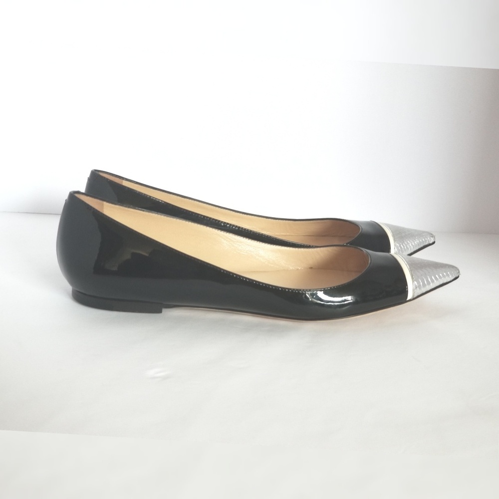 Jimmy Choo Alfonso flat silver snake pointed toe